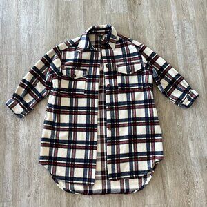 Womens Fashion Nova White/Red/Blue Plaid Heavyweight Trench Jacket/Coat - S/M